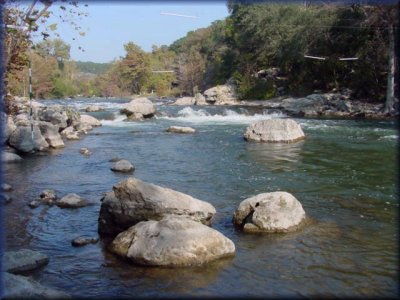 Hueco Springs Rapid in low-water conditions, 1999