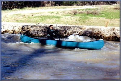 Marc running below Rebecca Creek Road on the Upper Guad in winter, 1999