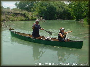 Zoltan Mraz and grandson Stiles on the San Marcos River above Fentress